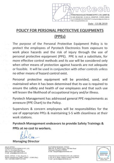 Policy for Personal Protective Equipments