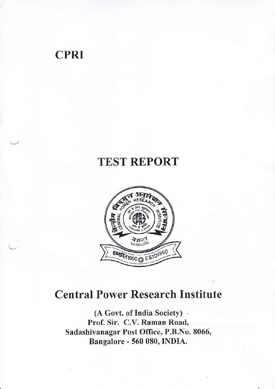CPRI Bangalore — Seismic test report