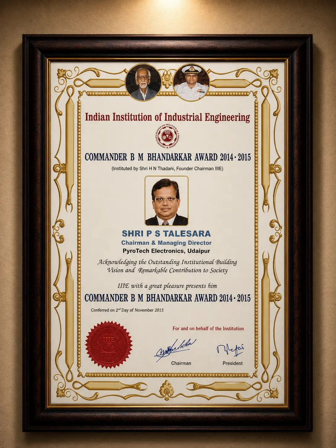 Commander B M Bhandarkar Award 2014–2015